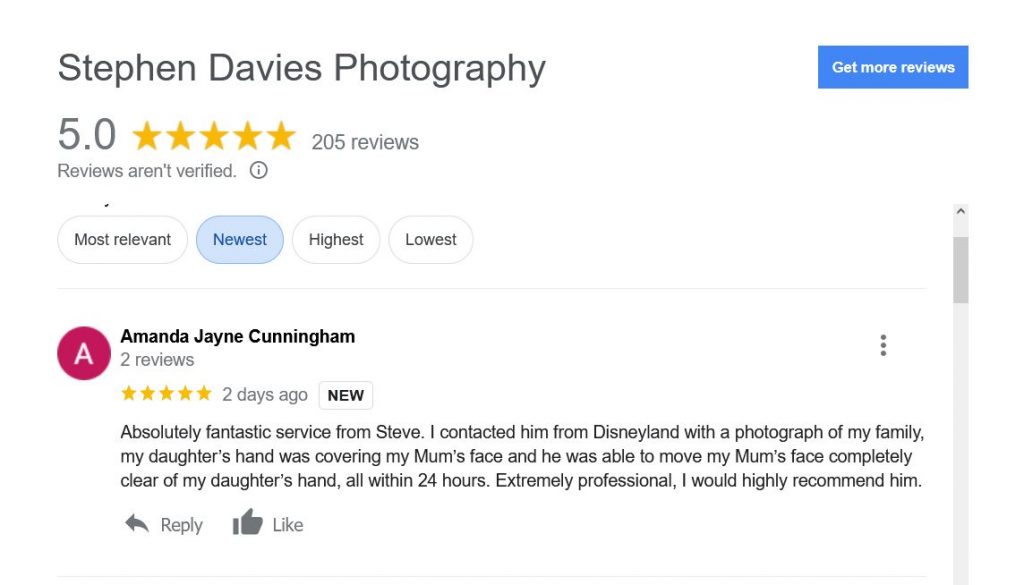 Photo editing Google Review