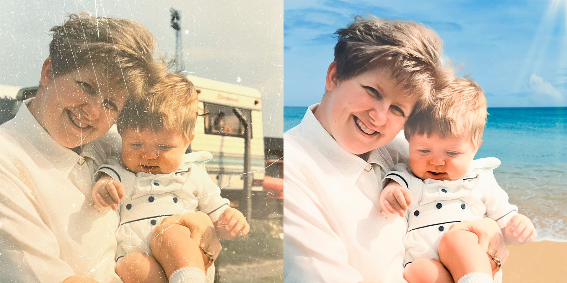 Repairing and Enhancing Old Photographs with new Backgrounds