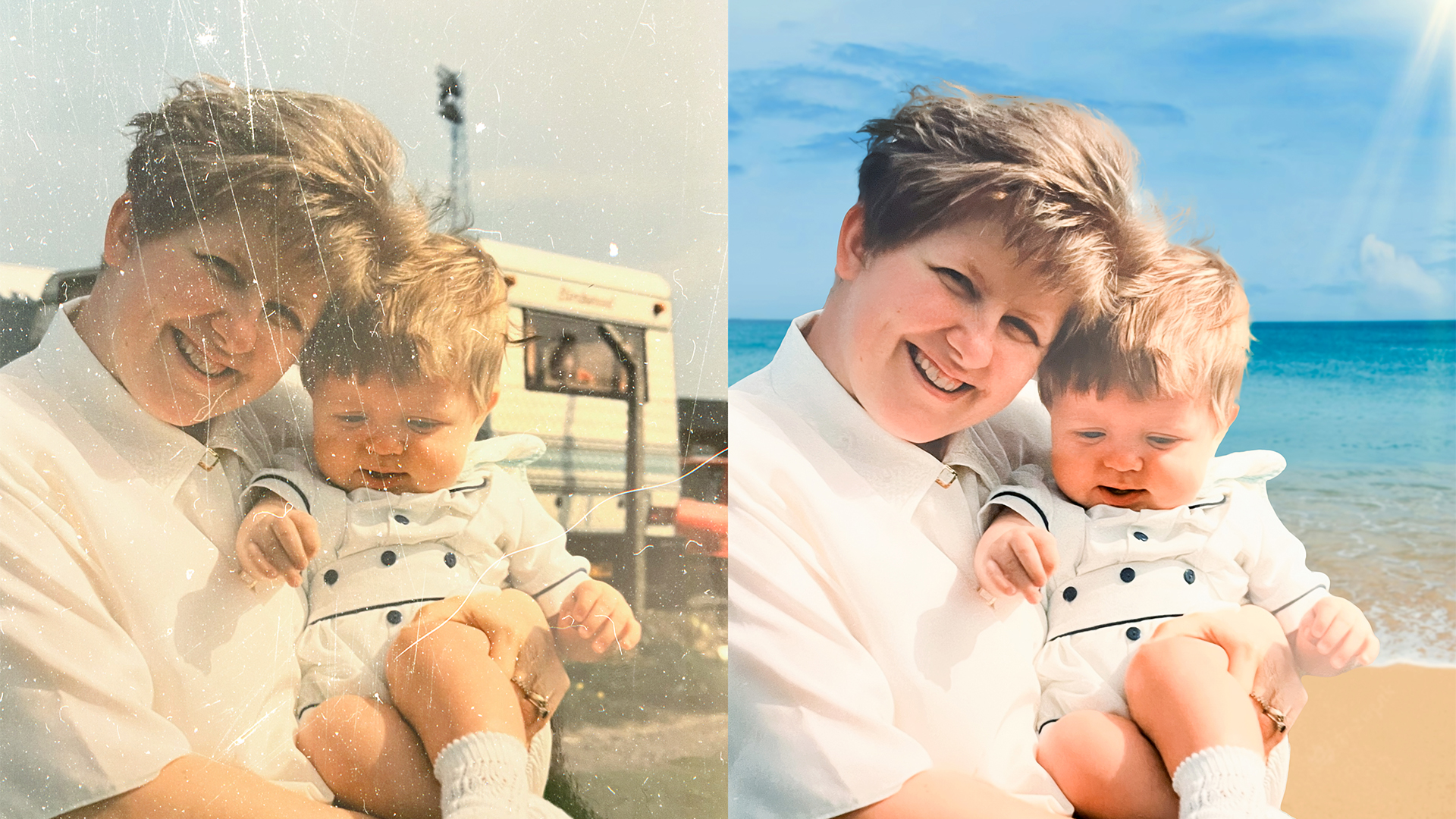 Repairing and Enhancing Old Photographs with new Backgrounds